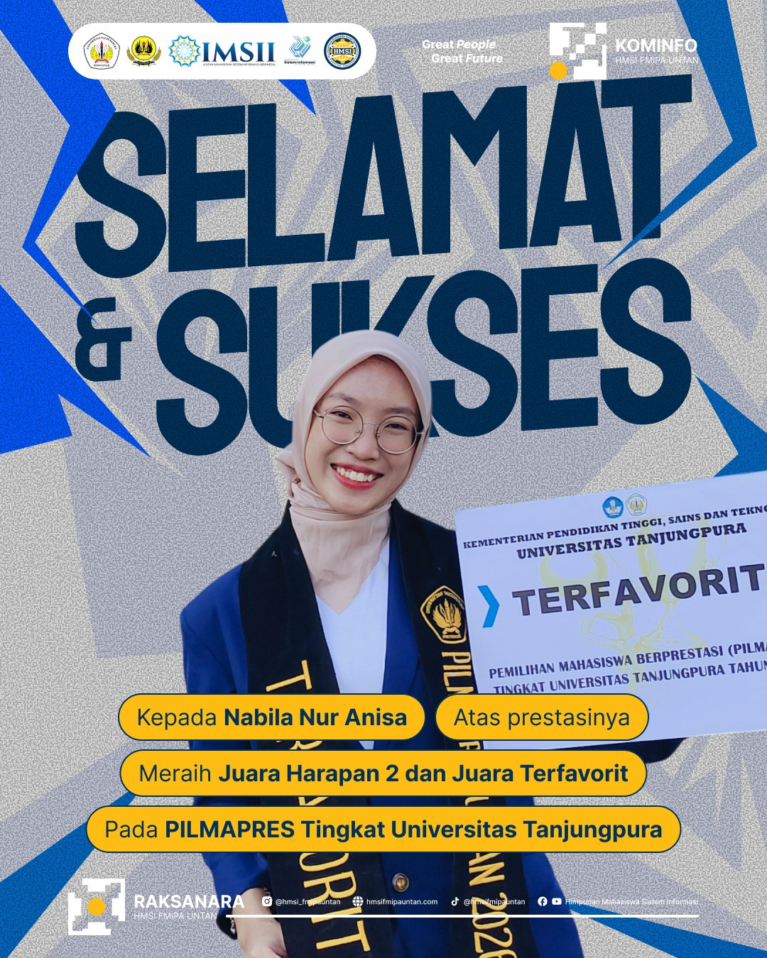 Selamat Sukses Bila Pilmapres Juara Harapan 2